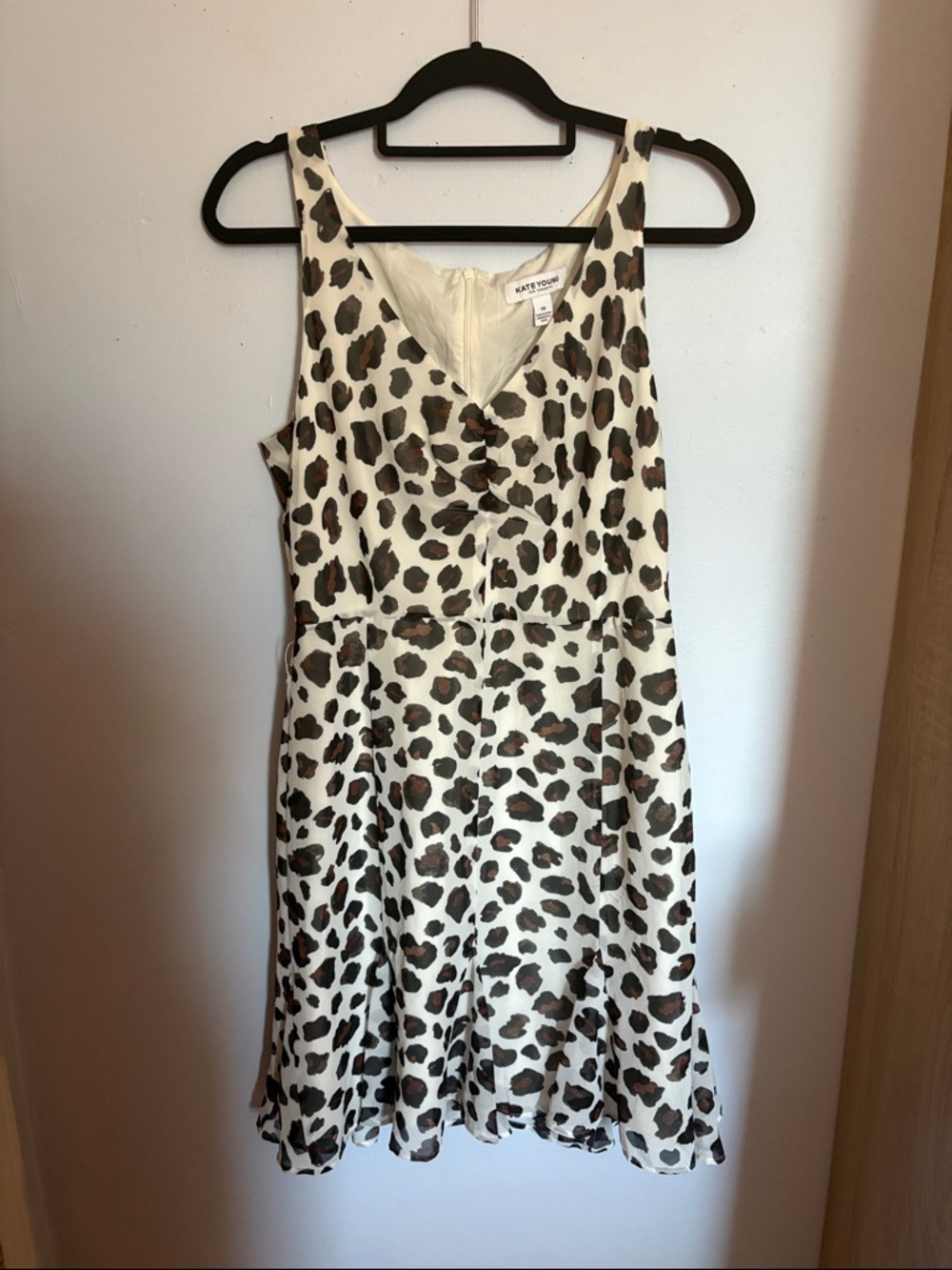 Kate Young Cream Leopard Print Sleeveless A-Line Flowy Dress - Size 10